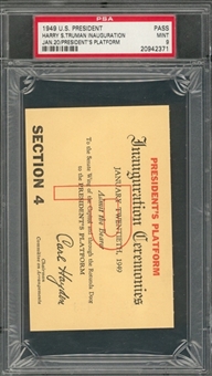 1949 Presidents Platform Entry Pass For President Harry S. Truman Inauguration On 1/20/1949 (PSA- MT 9)
